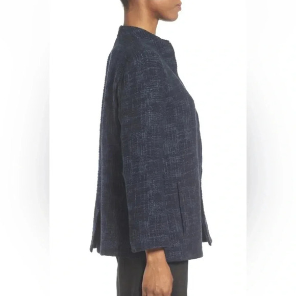 Eileen Fisher Crosshatch Cotton Tencel Stretch Navy Jacket Size Medium M EUC - Picture 7 of 10